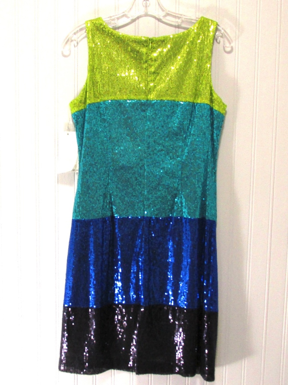 Gabby Skye NWT Lime Aqua Blue Sequined Sleeveless Sheath Dress, Size 8 - Picture 4 of 8